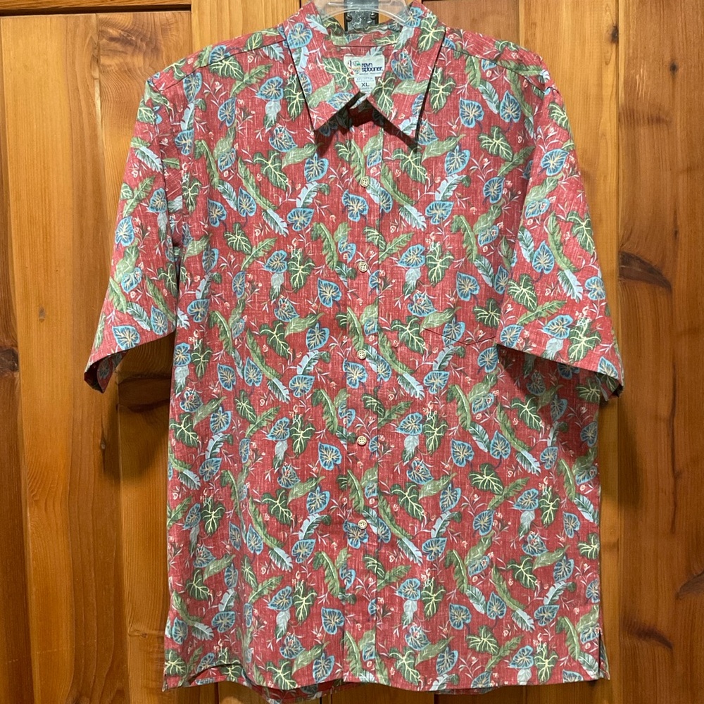 Reyn Spooner Aloha Shirt XL Mens Button Down Red Hawaiian Tropical Leaves Print